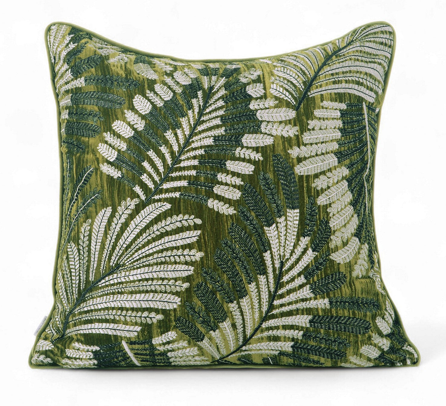 Large Throw Pillow for Interior Design, Embroidery Leaves Green Decorative Sofa Pillows, Luxury Decorative Throw Pillows for Couch, Large Square Modern Sofa Pillows-ArtWorkCrafts.com