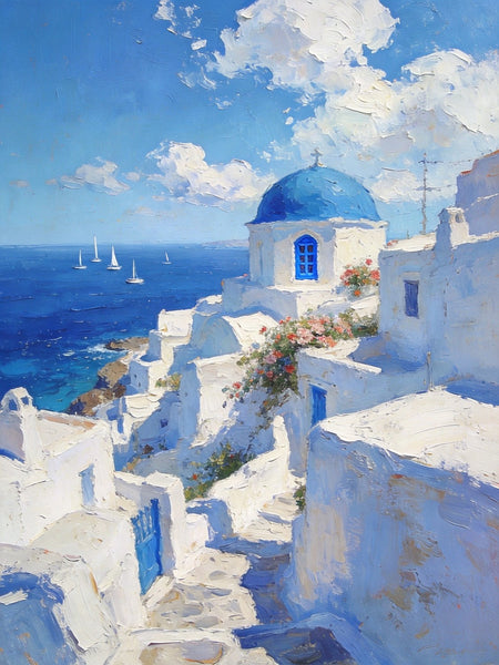 Buy Original Paintings, Harmony of Aegean Hues, Small Paintings On Canvas, Original Landscape Art, Hand Painted Canvas Art, Heavy Texture Wall Art Paintings-ArtWorkCrafts.com