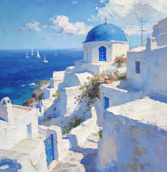 Buy Original Paintings, Harmony of Aegean Hues, Small Paintings On Canvas, Original Landscape Art, Hand Painted Canvas Art, Heavy Texture Wall Art Paintings-ArtWorkCrafts.com