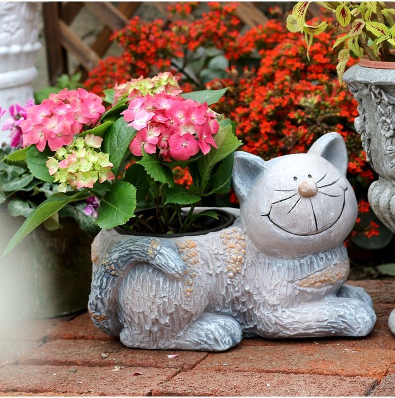 Large Cat Statue, Sitting Cat Flower Pot Statue, Pet Statue for Garden Courtyard Ornaments, Villa Outdoor Decor Gardening Ideas-ArtWorkCrafts.com