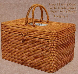 Rattan Wicker Serving Basket, Storage Baskets for Picnic, Kitchen Storage Baskets, Woven Storage Baskets with Lid-ArtWorkCrafts.com