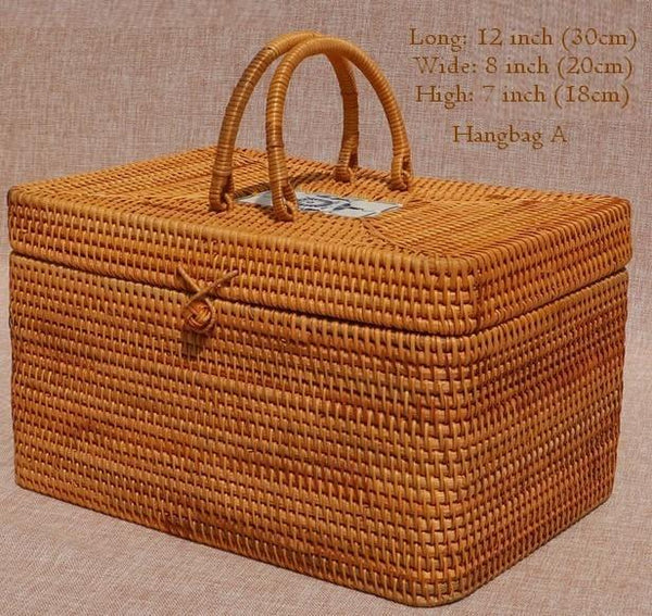 Rattan Wicker Serving Basket, Storage Baskets for Picnic, Kitchen Storage Baskets, Woven Storage Baskets with Lid-ArtWorkCrafts.com