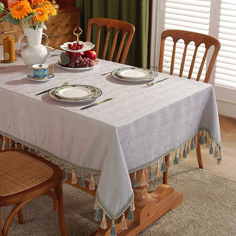Gray Fringes Tablecloth for Home Decoration, Modern Rectangle Tablecloth, Large Simple Table Cloth for Dining Room Table, Square Tablecloth for Round Table-ArtWorkCrafts.com