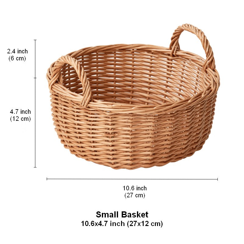 Picnic Fruit Basket with Handle, Kitchen Storage Baskets, Natural Hand-woven Wicker Round Storage Basket, Lovely Willow Weaving Baskets for Vegetable, Natural Fruit Storage Basket-ArtWorkCrafts.com