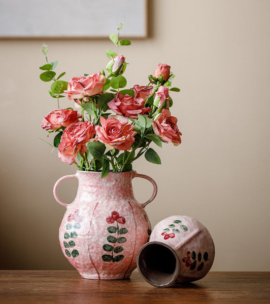 Rustic Pottery Flower Vases, Small Flower Vases on Table, Pink Bud Vases, Handmade Water Holding Flower Vases-ArtWorkCrafts.com