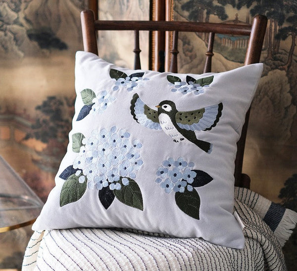 Vintage Decorative Pillows, Embroidered Swallow Birds Cushion, Decorative Pillows for Couch, Modern Throw Pillows for Bedroom, Decorative Pillow Arrangement Ideas for Couch-ArtWorkCrafts.com