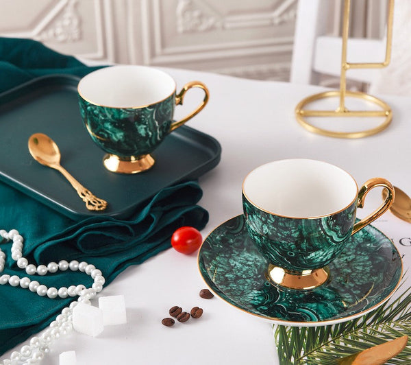 Beautiful British Green Tea Cups, Unique Porcelain Cup and Saucer, Royal Ceramic Coffee Cups, Creative Bone China Porcelain Tea Cup Set-ArtWorkCrafts.com