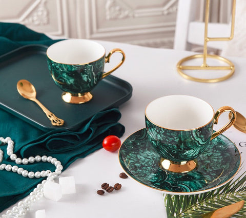 Beautiful British Green Tea Cups, Unique Porcelain Cup and Saucer, Royal Ceramic Coffee Cups, Creative Bone China Porcelain Tea Cup Set-ArtWorkCrafts.com