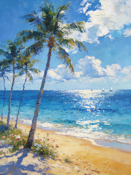 Heavy Texture Wall Art Paintings, Tropical Coastal Bliss, Beach Palm Tree Paintings, Hand Painted Canvas Art, Buy Paintings Online, Original Landscape Art, Small Paintings On Canvas-ArtWorkCrafts.com