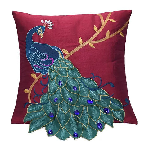 Embroider Peacock Cotton and linen Pillow Cover, Beautiful Decorative Throw Pillows, Decorative Sofa Pillows, Decorative Pillows for Couch-ArtWorkCrafts.com