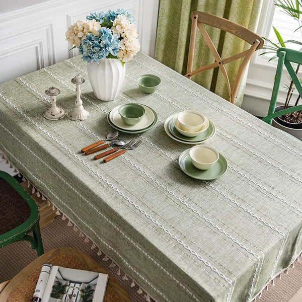 Rectangular Tablecloth for Sale, Modern Table Cloths for Dining Room, Kitchen Rectangular Table Covers, Farmhouse Green Cotton and Linen Table Cloth-ArtWorkCrafts.com