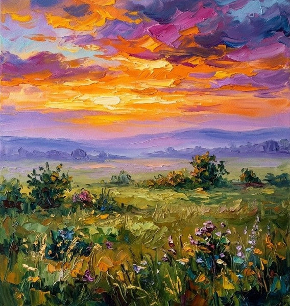 Original Oil Paintings for Sale, Burning Sunset Over the Wideness, Original Landscape Paintings, Buy Small Paintings Online