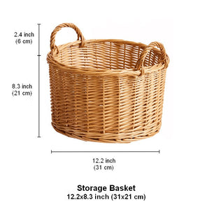 Small Picnic Fruit Basket with Handle, Kitchen Storage Baskets, Natural Hand-woven Wicker Round Storage Basket, Small Willow Weaving Baskets for Vegetable, Natural Fruit Storage Basket-ArtWorkCrafts.com