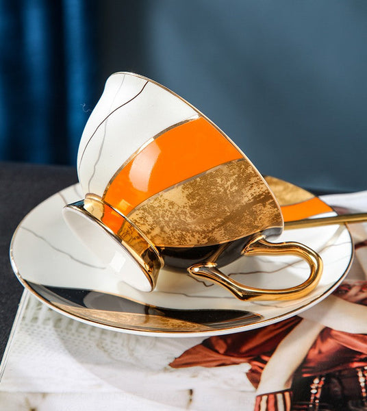 Elegant Royal Ceramic Coffee Cups, Unique Tea Cups and Saucers in Gift Box as Birthday Gift, Beautiful British Tea Cups, Creative Bone China Porcelain Tea Cup Set-ArtWorkCrafts.com