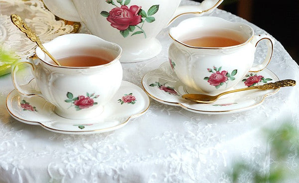 British Royal Ceramic Cups for Traditional Afternoon Tea, 7.4 oz Ceramic Coffee Cups, Rose Porcelain Tea Cup Saucer Set, 6.8 oz Tea Cup and Saucer in Gift Box-ArtWorkCrafts.com