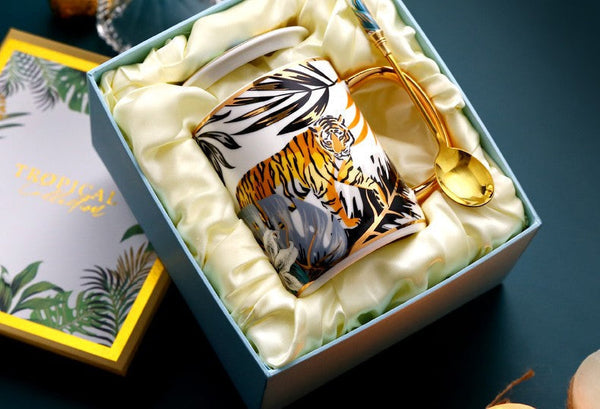 Unique Ceramic Mugs in Gift Box, Creative Porcelain Cups, Large Capacity Jungle Animal Porcelain Mugs, Large Ceramic Mugs for Office-ArtWorkCrafts.com