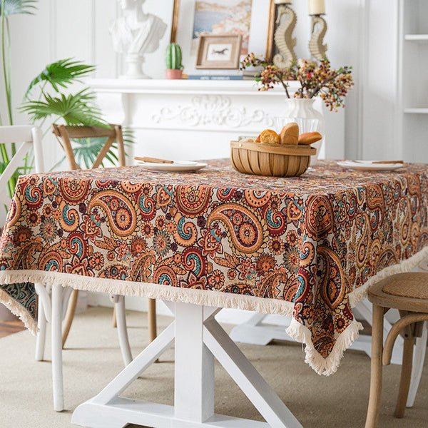 Large Modern Linen Tablecloths, Oriental Rectangular Table Covers for Coffee Table, Bohemian Rectangular Tablecloth for Oval Table-ArtWorkCrafts.com