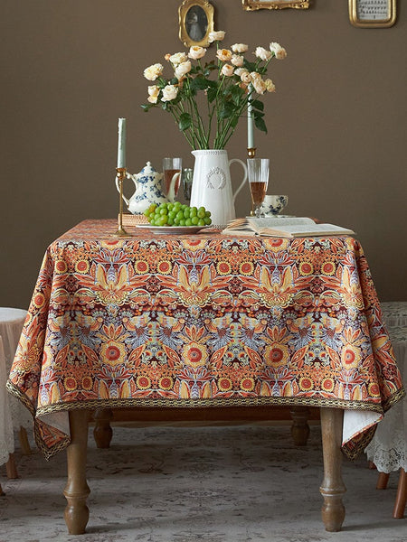 Flower Pattern Tablecloth, Square Tablecloth for Round Table, Large Cotton Rectangle Tablecloth for Home Decoration, Farmhouse Table Cloth Dining Room Table-ArtWorkCrafts.com