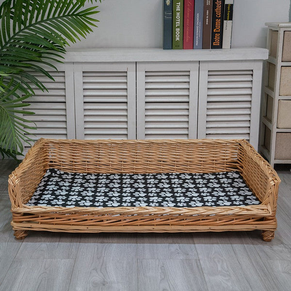 Large Hand Woven Rattan Cat Beds, Extra Large Natural Wicker Dog Bed with Washable Cushion for Indoor Cats and Dogs-ArtWorkCrafts.com