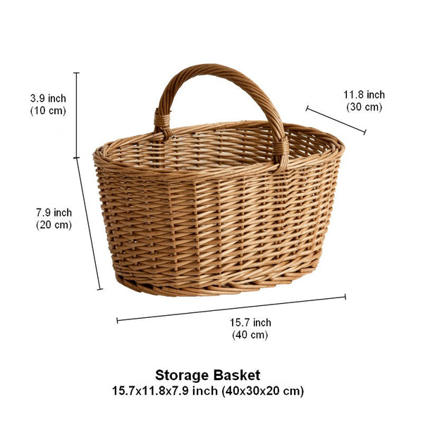 Small Picnic Storage Basket with Handle, Hand-woven Wicker Storage Basket, Willow Weaving Baskets for Vegetable, Natural Fruit Basket, Kitchen Storage Baskets-ArtWorkCrafts.com