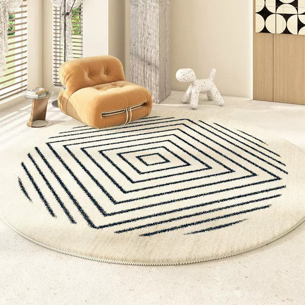 Abstract Contemporary Round Rugs for Bedroom, Geometric Modern Rug Ideas for Living Room, Thick Round Rugs for Dining Room-ArtWorkCrafts.com