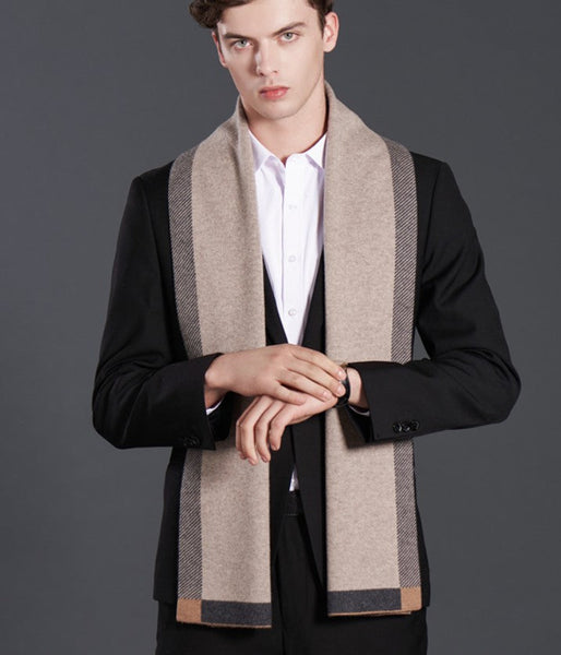 Fashion Scarf, Simple Business Formal Men Scarf Styles, Beige Thick Wool Scarf, Wool Scarf for Gentleman, Men's Winter Scarf, Casual Scarf Men, Men's Wool Scarf Winter-ArtWorkCrafts.com