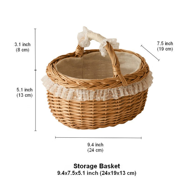 Storage Basket for Kitchen, Picnic Storage Basket with Handle, Hand-woven Wicker Storage Basket, Natural Fruit Basket, Willow Weaving Baskets for Shelves-ArtWorkCrafts.com