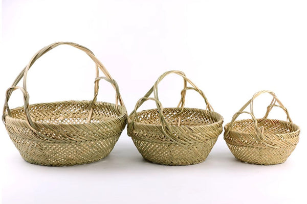 Natural Hand-woven Bamboo Basket, Large Picnic Food Basket with Handle, Lovely Bamboo Baskets for Vegetable, Natural Fruit Basket Kitchen Storage Baskets-ArtWorkCrafts.com