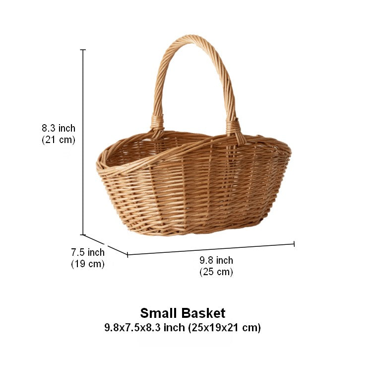 Natural Hand-woven Wicker Storage Basket, Large Picnic Food Basket with Handle, Lovely Willow Weaving Baskets for Vegetable, Natural Fruit Basket, Kitchen Storage Baskets-ArtWorkCrafts.com