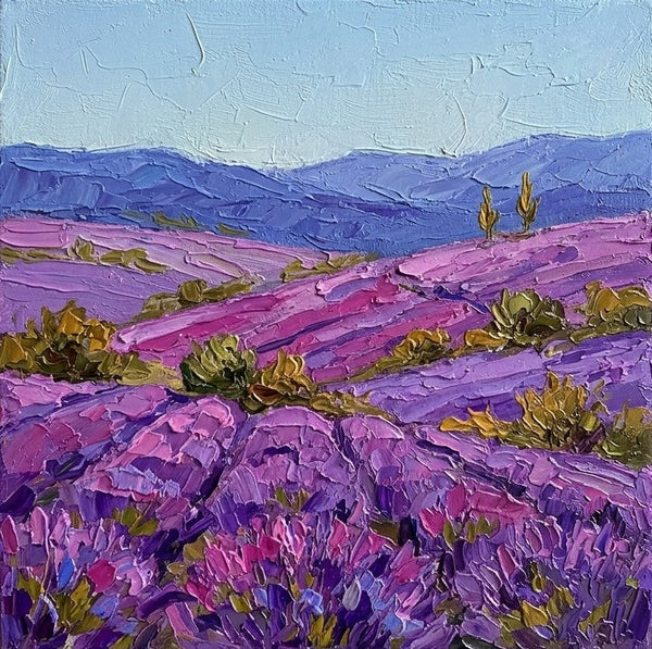 Original Oil Painting for Sale, Breeze Over the Purple Lavender Field, Hand Painted Canvas Art, Heavy Texture Paintings, Original Landscape Painting
