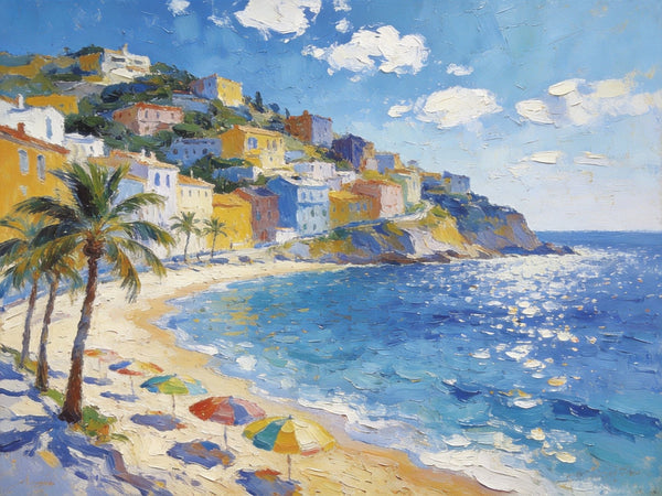 Hand Painted Canvas Art, Seaside Village Harmony, Small Oil Paintings, Heavy Texture Artwork, Landscape Canvas Paintings, Original Canvas Paintings-ArtWorkCrafts.com