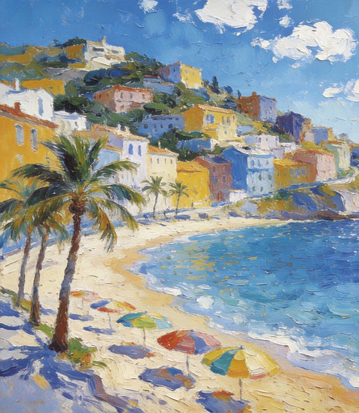 Hand Painted Canvas Art, Seaside Village Harmony, Small Oil Paintings, Heavy Texture Artwork, Landscape Canvas Paintings, Original Canvas Paintings-ArtWorkCrafts.com