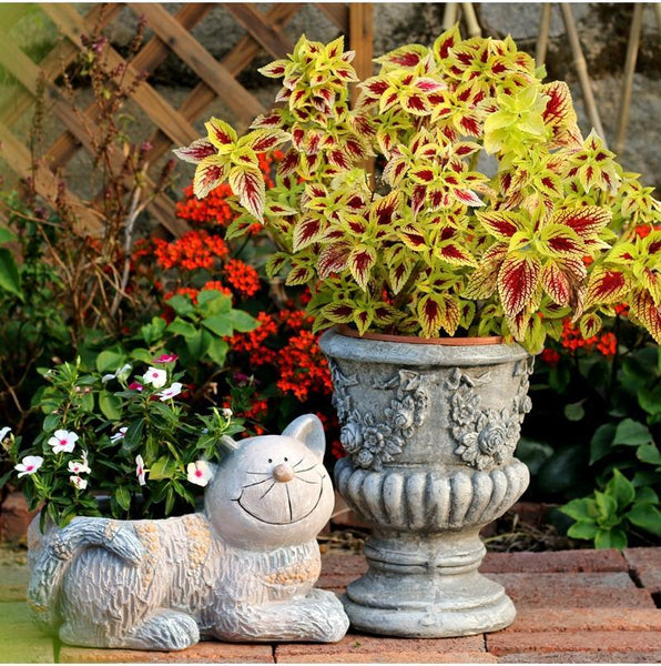 Large Cat Statue, Sitting Cat Flower Pot Statue, Pet Statue for Garden Courtyard Ornaments, Villa Outdoor Decor Gardening Ideas-ArtWorkCrafts.com