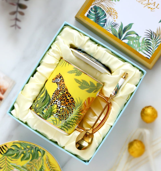 Peacock Porcelain Cups, Large Capacity Jungle Animal Porcelain Mugs, Unique Ceramic Mugs in Gift Box, Creative Ceramic Mugs for Office-ArtWorkCrafts.com