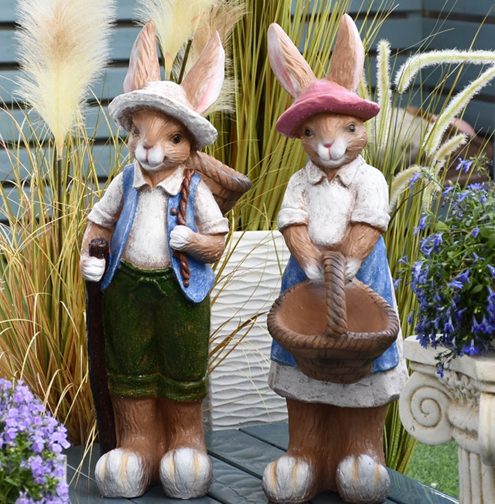 Large Rabbit Lovers Statue for Garden, Bunny Couple Sculpture, Cement Rabbit Planter, Outdoor Rabbit Flower Pot, Courtyard Rabbit Ornament, Sitting Rabbit Statue, Garden Rabbit Decor, Adorable Bunny Container, Rabbit Animal Planter, Handcrafted Rabbit Pot