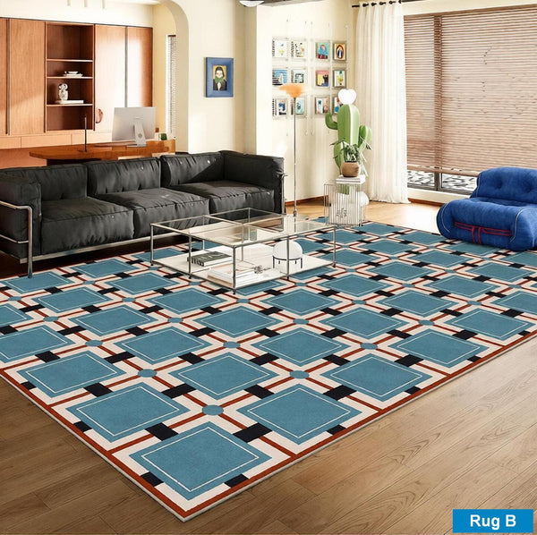 Mid Century Modern Rugs, Contemporary Modern Rugs for Dining Room, Bedroom Modern Floor Carpet, Blue Modern Rug Designs, Living Room Rug Ideas-ArtWorkCrafts.com