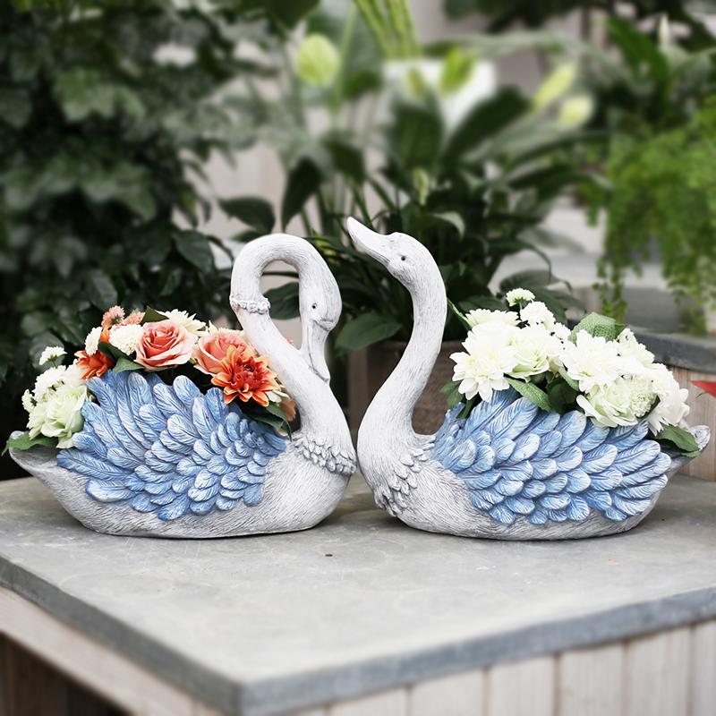 Large Blue Swan Flower Pot Animal Statue for Garden Ornament Swan Lovers Statues Villa Courtyard Decor Outdoor Decoration Ideas Garden Ideas, Blue Cement Swan Planter, Romantic Swan Couple Pot, Azure Swan Flower Container, Pair of Swans Garden Art, Graceful Swan Urn, Courtyard Swan Statue, Hand Painted Blue Swan, Elegant Swan Plant Pot, Swan Lovers Memorial Planter