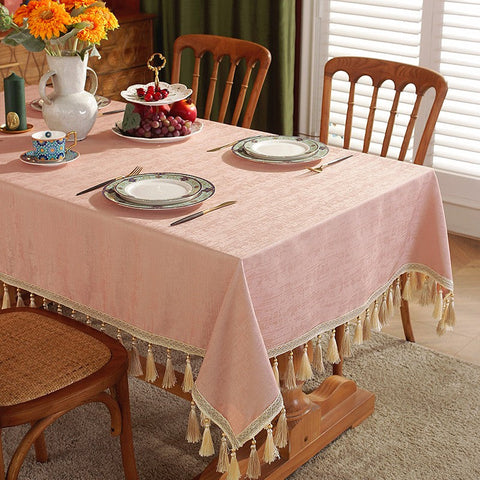 Pink Fringes Tablecloth for Home Decoration, Modern Rectangle Tablecloth, Large Simple Table Cover for Dining Room Table, Square Tablecloth for Round Table-ArtWorkCrafts.com