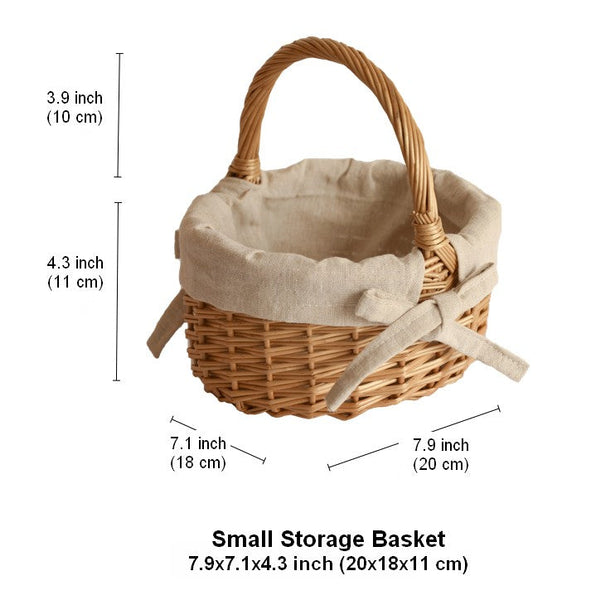 Small Picnic Storage Basket with Handle, Hand-woven Wicker Storage Basket, Willow Weaving Baskets for Vegetable, Natural Fruit Basket, Kitchen Storage Baskets-ArtWorkCrafts.com