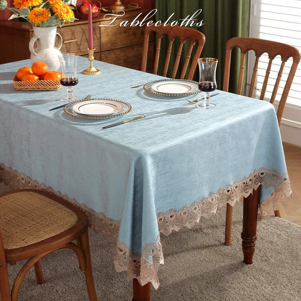 Modern Table Cover for Dining Room Table, Large Modern Rectangle Tablecloth, Square Tablecloth for Round Table, Light Blue Lace Tablecloth for Home Decoration-ArtWorkCrafts.com