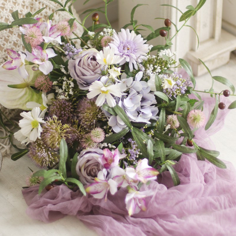 Beautiful Spring Flower Arrangement for Home Decoration, Table Centerpiece, Large Bunch of Purple Romantic Flowers, Real Touch Artificial Floral for Living Room-ArtWorkCrafts.com
