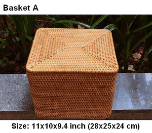 Large Woven Storage Baskets, Rectangular Storage Basket with Lid, Rattan Storage Baskets, Storage Baskets for Living Room, Storage Basket for Bedroom-ArtWorkCrafts.com