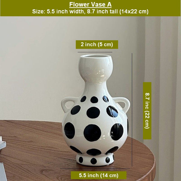 Ceramic Bud Vases, Small Flower Vases on Table, Black and White Polka Dot Flower Vase, Modern Porcelain Flower Vases, Handmade Water Holding Flower Vases-ArtWorkCrafts.com