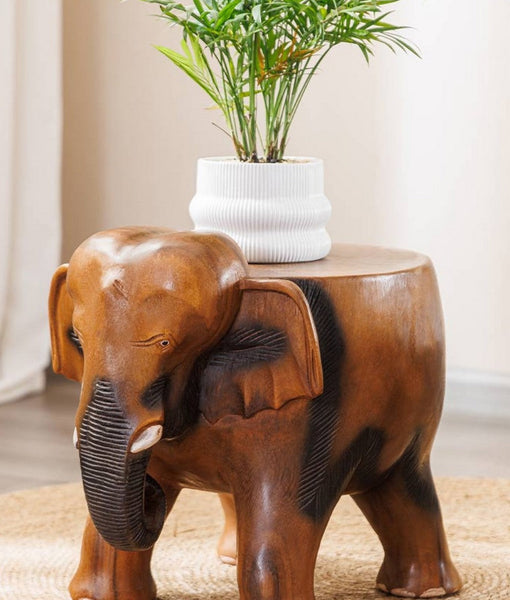 Handmade Solid Wood low Stool, Elephant Wooden Stool, Elephant Sofa Stool, Dining Table Stool, Creative Shoe-changing Stool-ArtWorkCrafts.com
