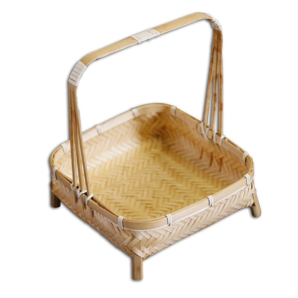 Lovely Cute Picnic Hand basket, Hand-woven Basket with Handle, Bamboo Basket for Food, Natural Fruit Basket, Kitchen Storage Baskets-ArtWorkCrafts.com