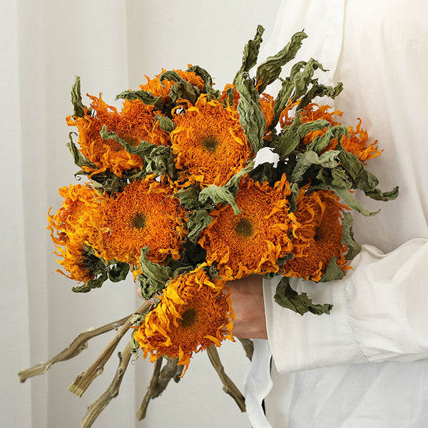 A Bunch of Sunflowers, Natural Decorations, Flower Arrangement, Handmade Artificial Flowers for Home Decor, Natural Dried Sunflower Stems-ArtWorkCrafts.com