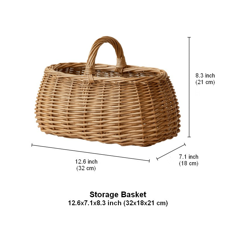 Hand-woven Wicker Storage Basket, Small Picnic Storage Basket with Handle, Willow Weaving Baskets for Vegetable, Natural Fruit Basket, Kitchen Storage Baskets-ArtWorkCrafts.com