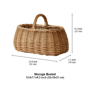 Hand-woven Wicker Storage Basket, Small Picnic Storage Basket with Handle, Willow Weaving Baskets for Vegetable, Natural Fruit Basket, Kitchen Storage Baskets-ArtWorkCrafts.com