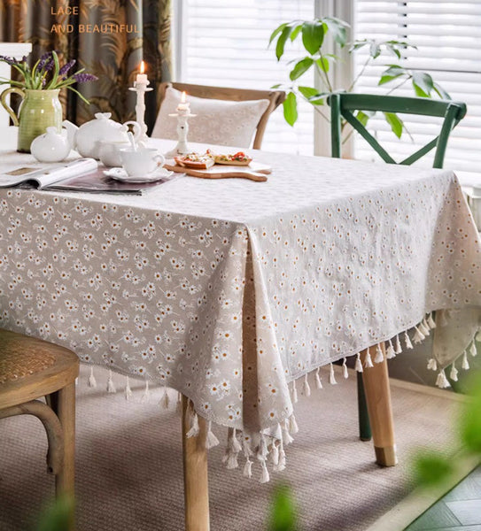 Country Farmhouse Tablecloth, Rustic Flower Pattern Table Covers for Kitchen, Large Rectangle Tablecloth for Dining Room Table, Linen Rectangular Tablecloth for Oval Table-ArtWorkCrafts.com
