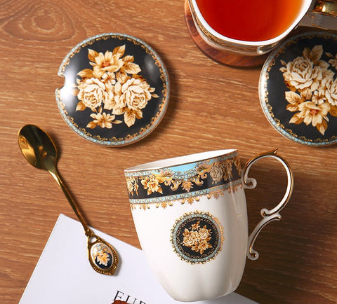 Beautiful British Ceramic Mugs, Large Capacity Ceramic Mugs for Office, Large Royal Bone China Porcelain Mug, Elegant Ceramic Coffee Mug-ArtWorkCrafts.com